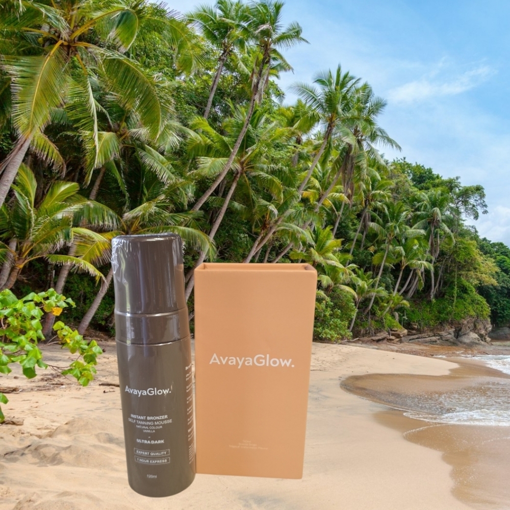 AvayaGlow Self-Tanner In Ultra Dark, Bronze Drops And Mitt Full Size